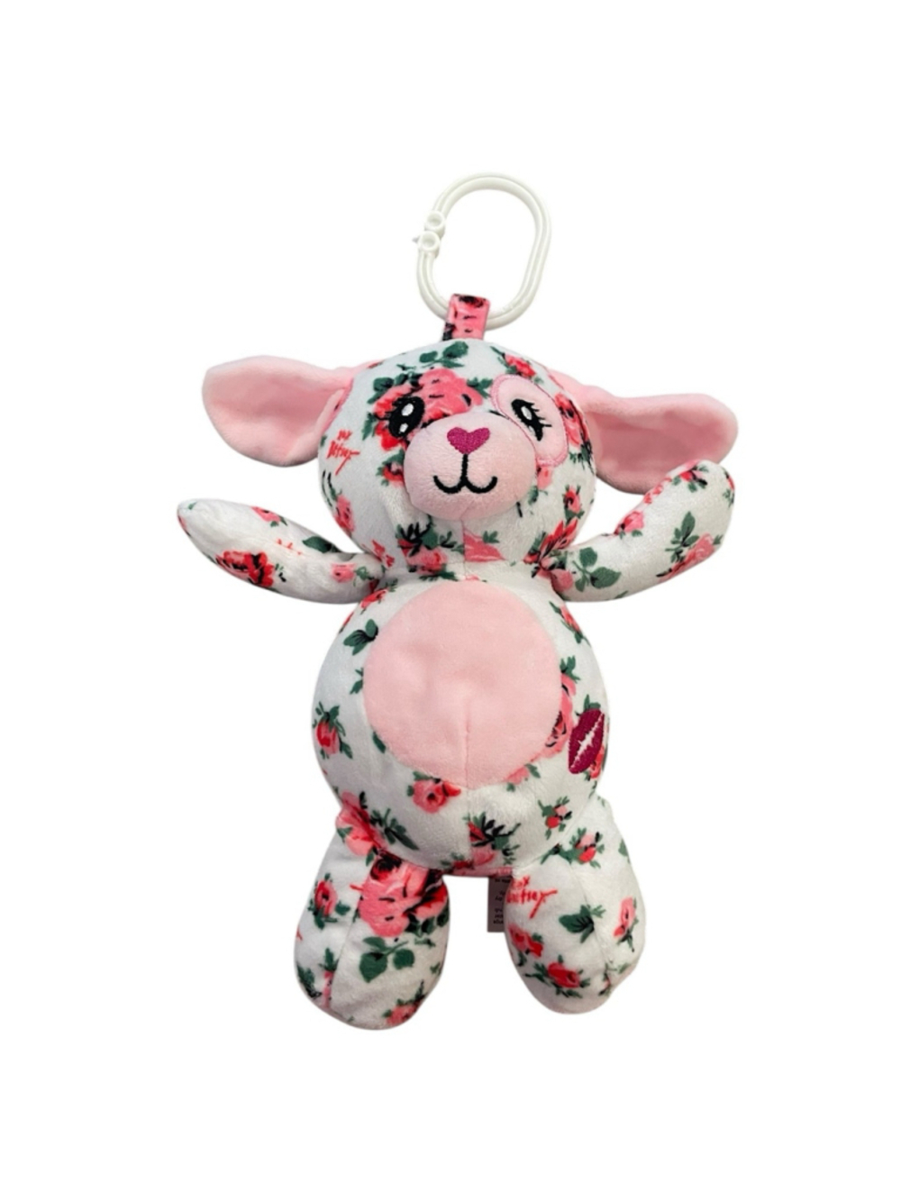 Betsey Johnson Floral Puppy Dog Plush Baby Toy Clip On Hanging XOXO Pink 10"